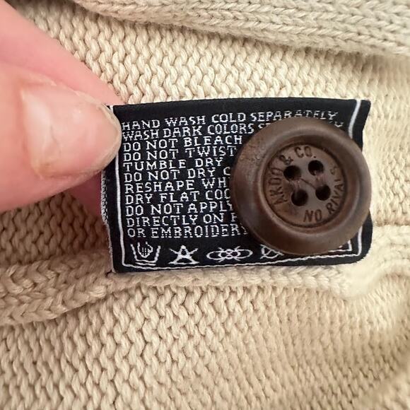 Akoo Roe Mens Cardigan Small Patchwork Varsity Preppy Animal Print Button Ivory - Picture 9 of 9